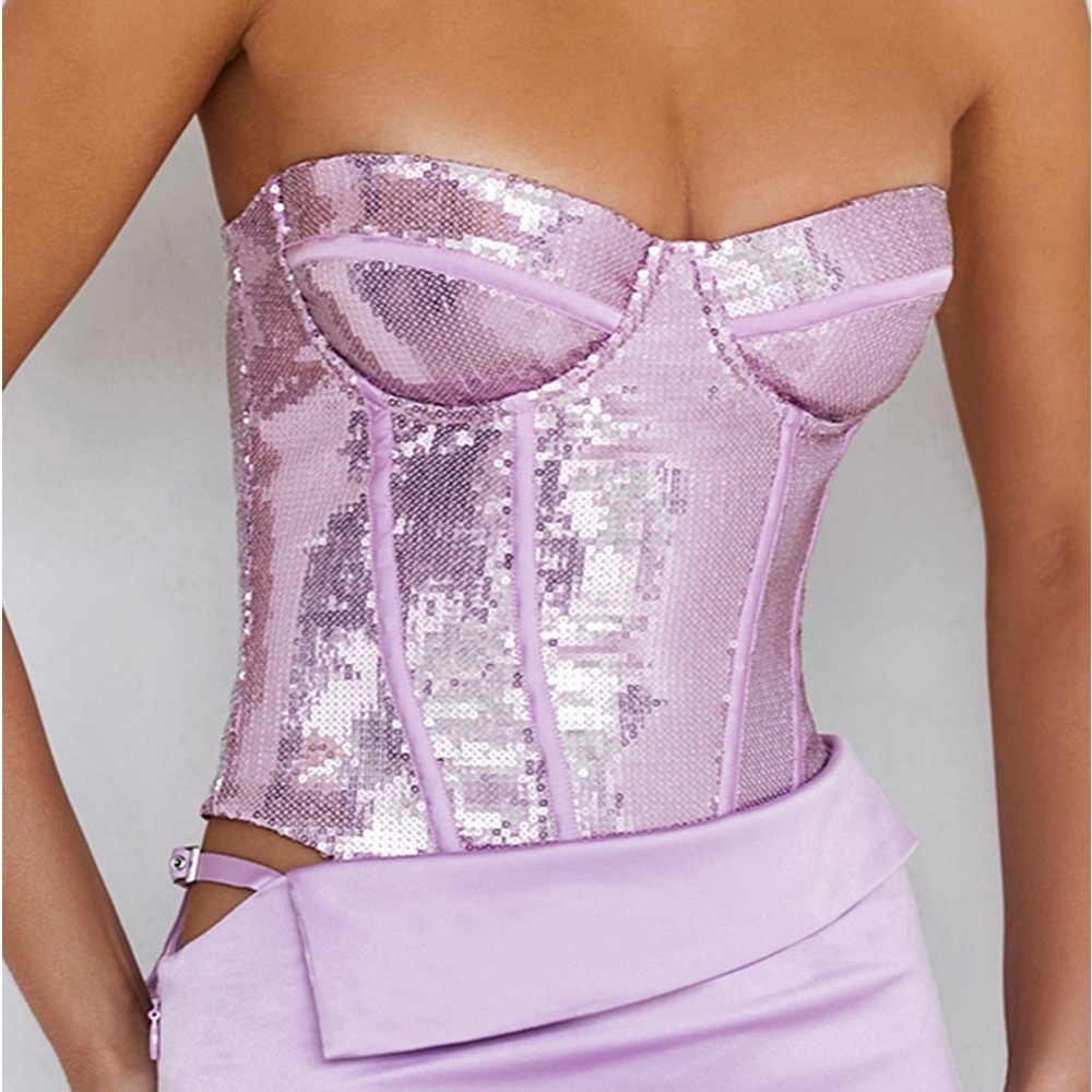 Mistress Rocks Lilac Sequin Corset NWOT